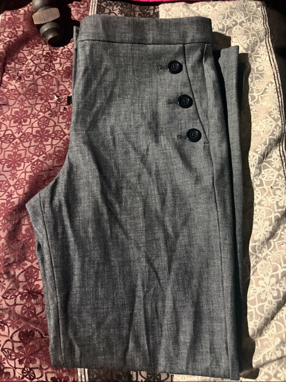 Ann Taylor Charcoal Gray Button-Accent Dress Pants